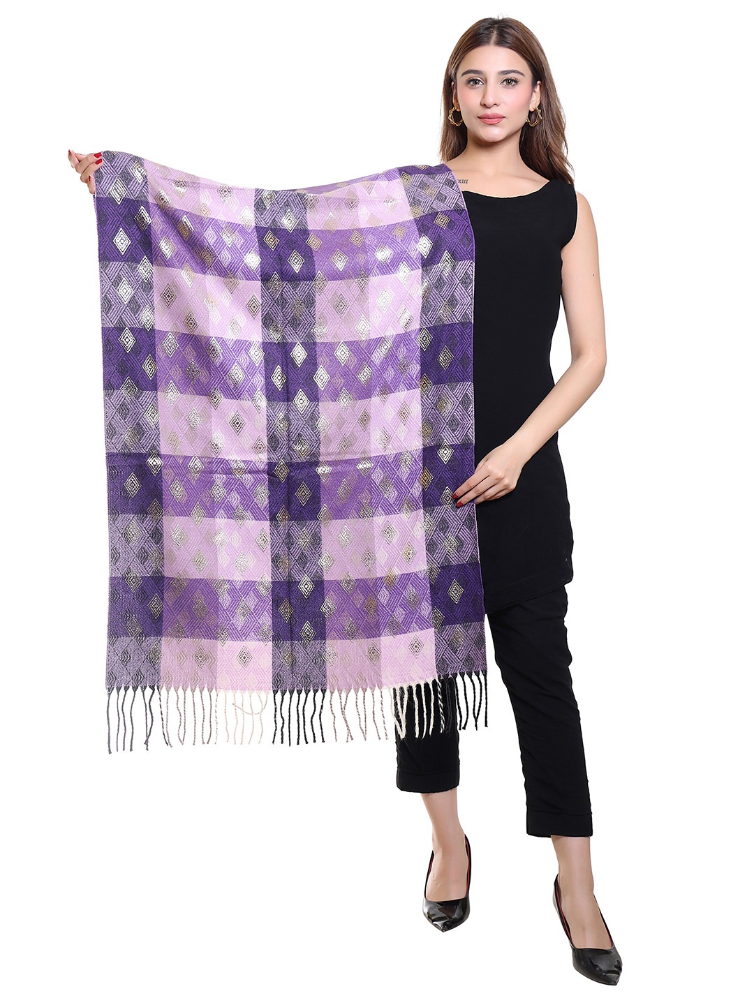 

Oswal International Women Geometric Printed Acrylic Shawl, Purple
