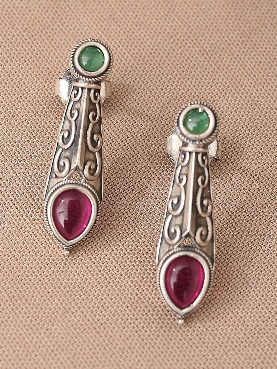 

JAYPORE Stone Studded Contemporary Drop Earrings, Silver