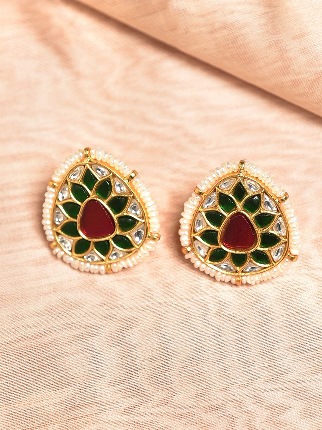 

JAYPORE Gold-Plated Contemporary Kundan Studs Earrings