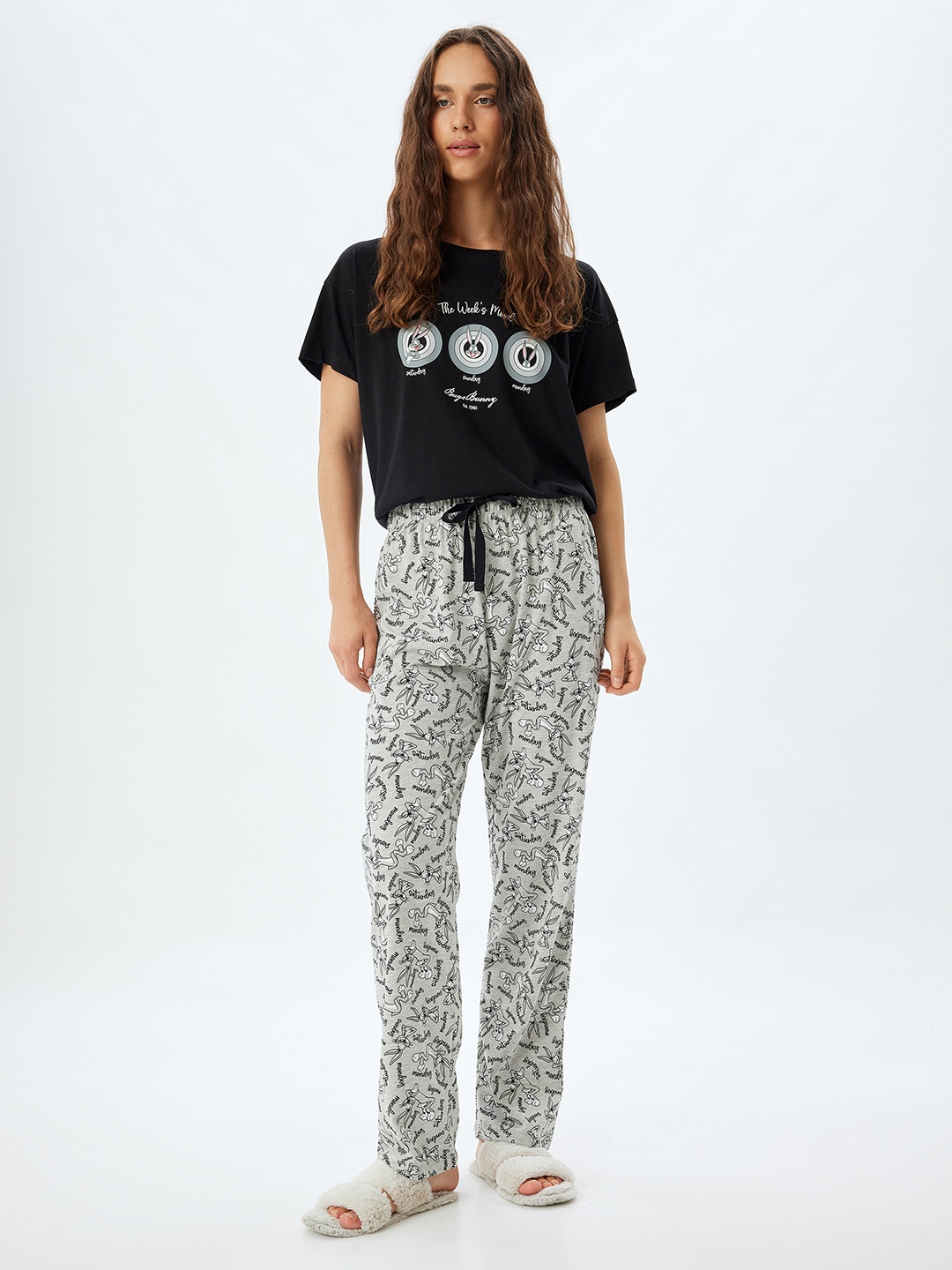 

Koton Women Humour and Comic Printed Night suit, Black
