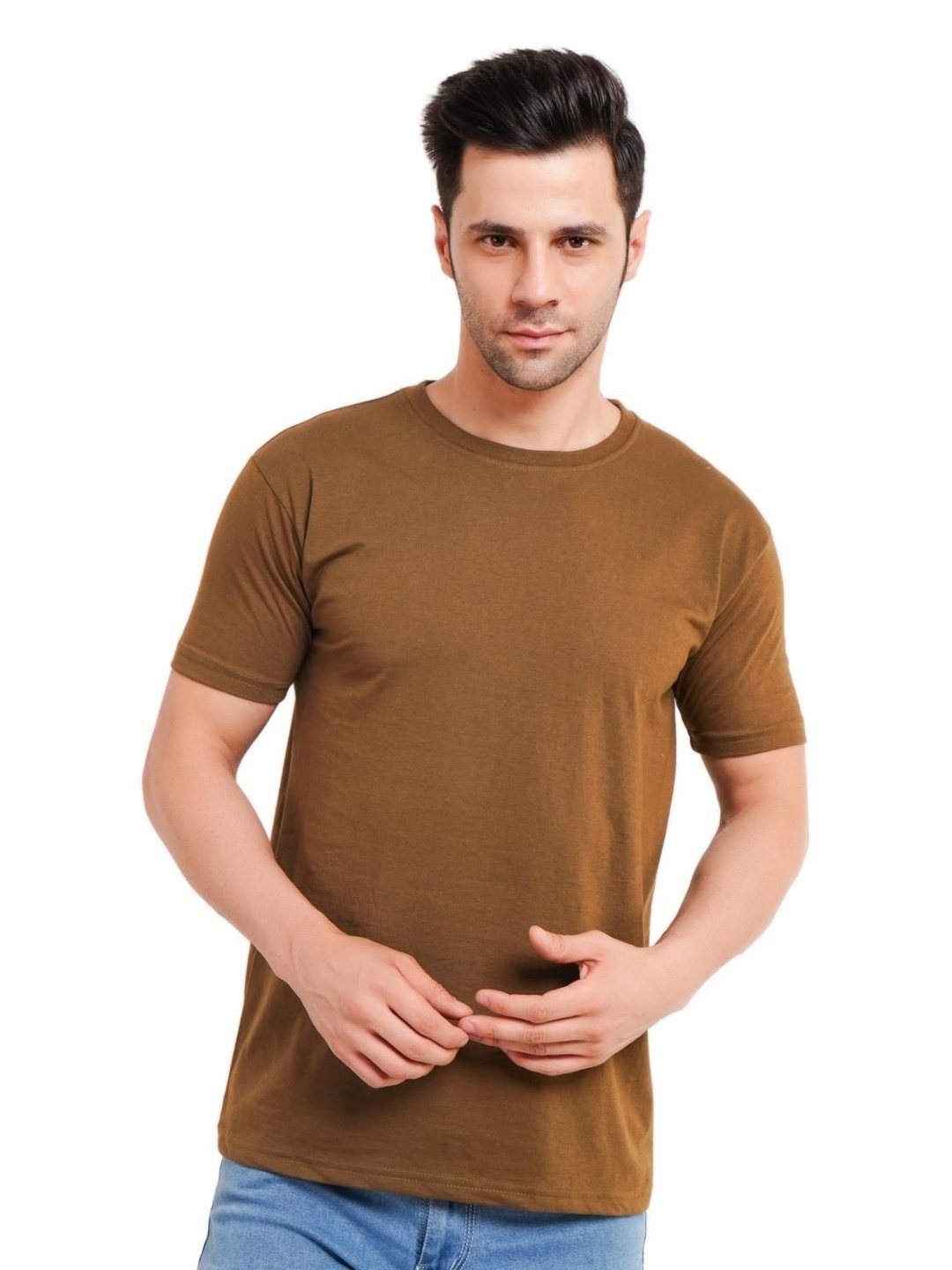 

XO Celebrating Love Men Solid Round Neck Cotton T-shirt, Brown