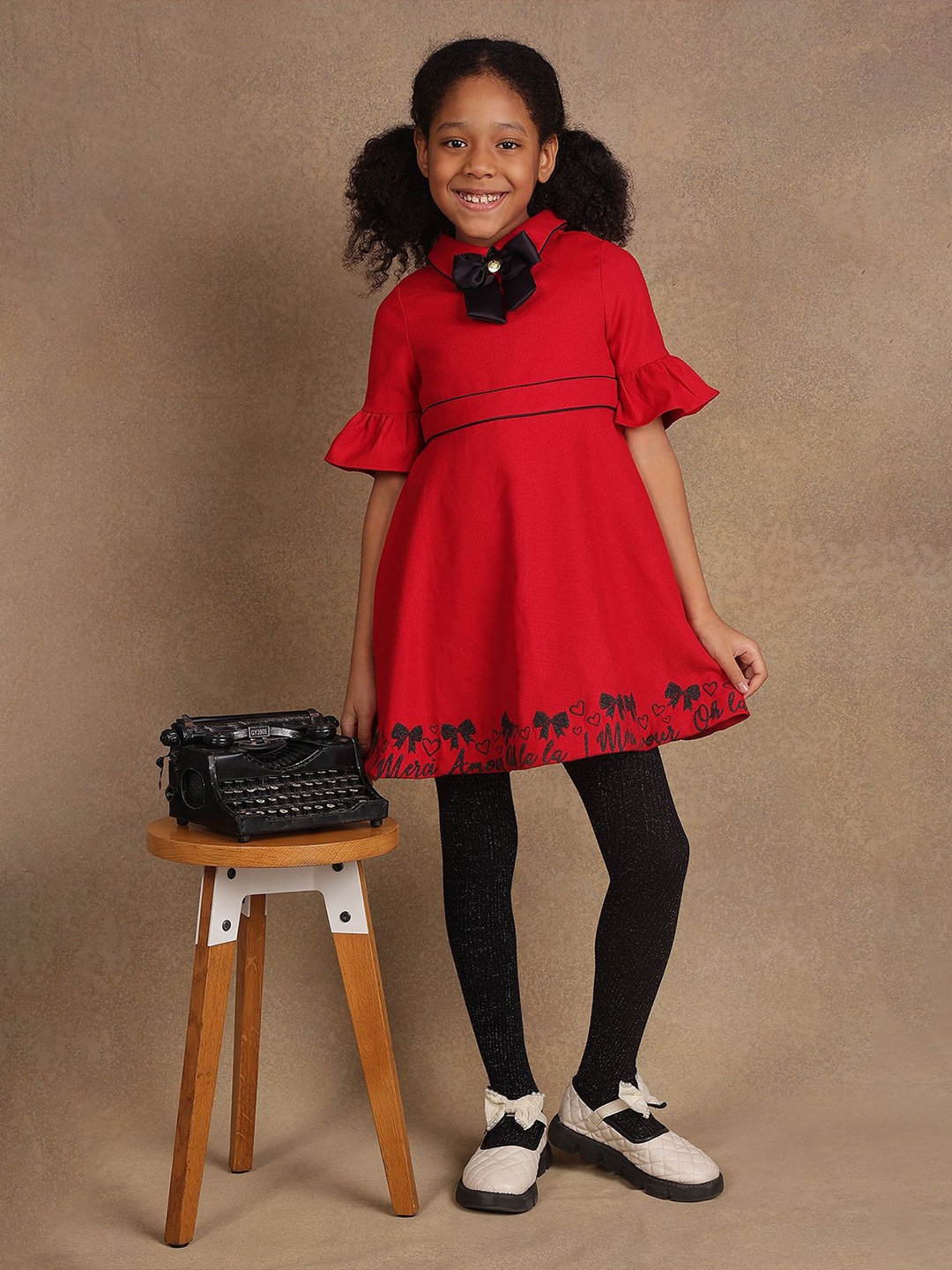 

One Friday Bell Sleeve A-Line Dress, Red