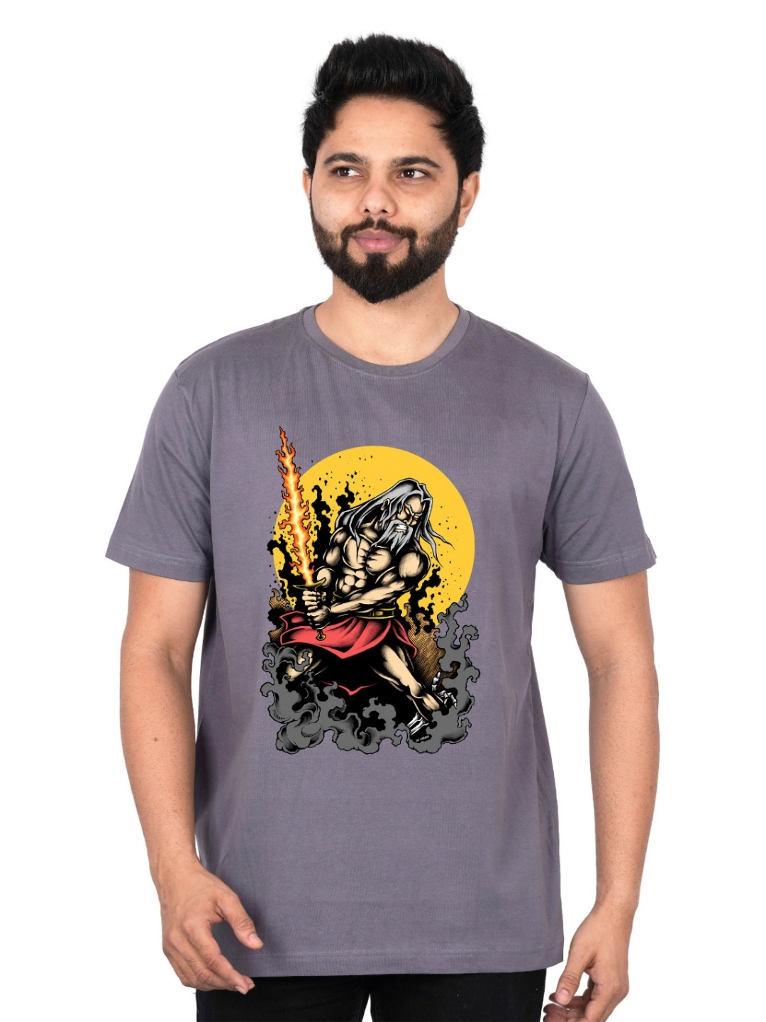 

LA MILANO Men Graphic Printed Round Neck Pure Cotton Slim Fit T-shirt, Grey
