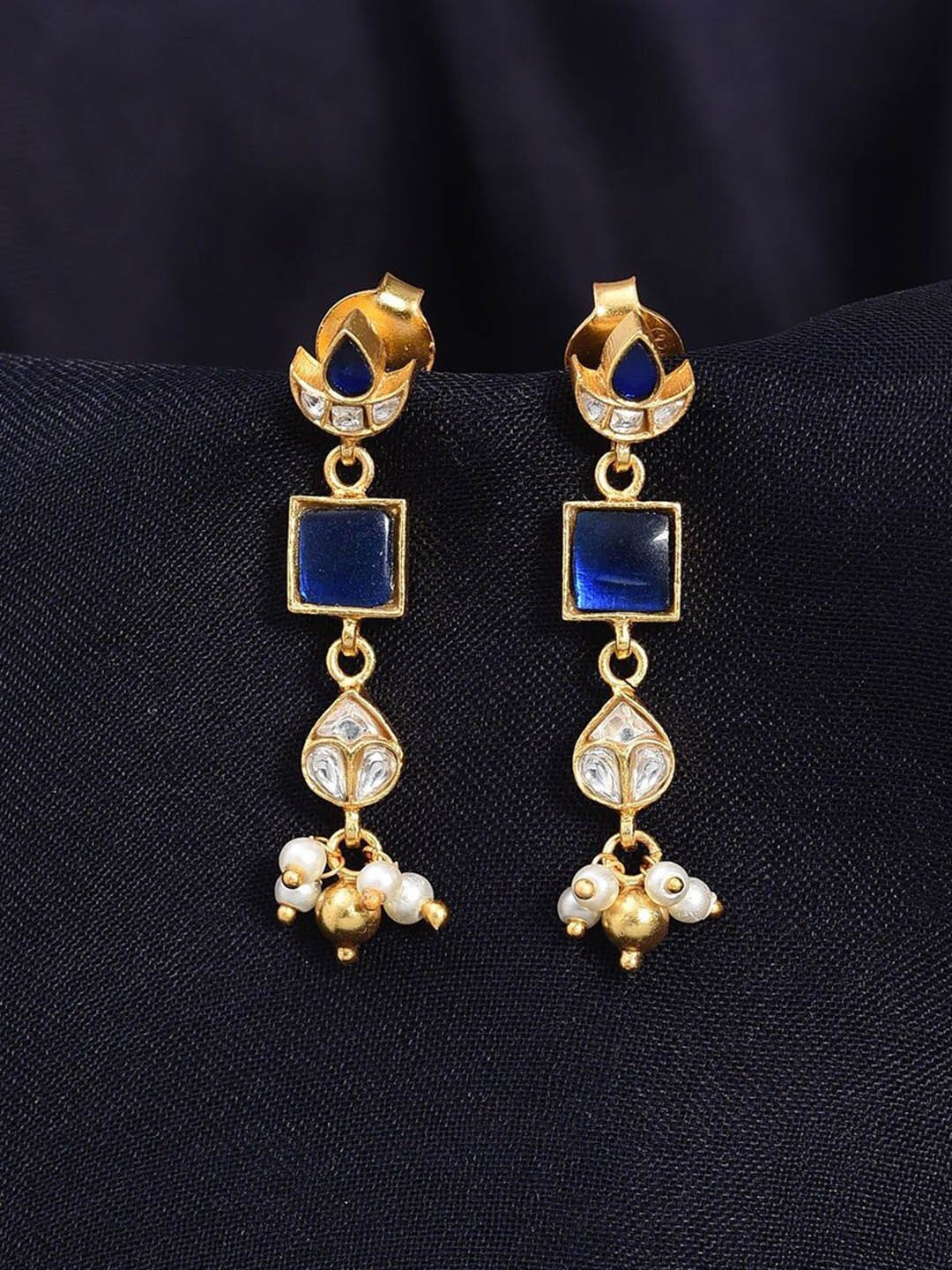 

JAYPORE Gold-Plated Contemporary Emerald Stud Drop Earrings