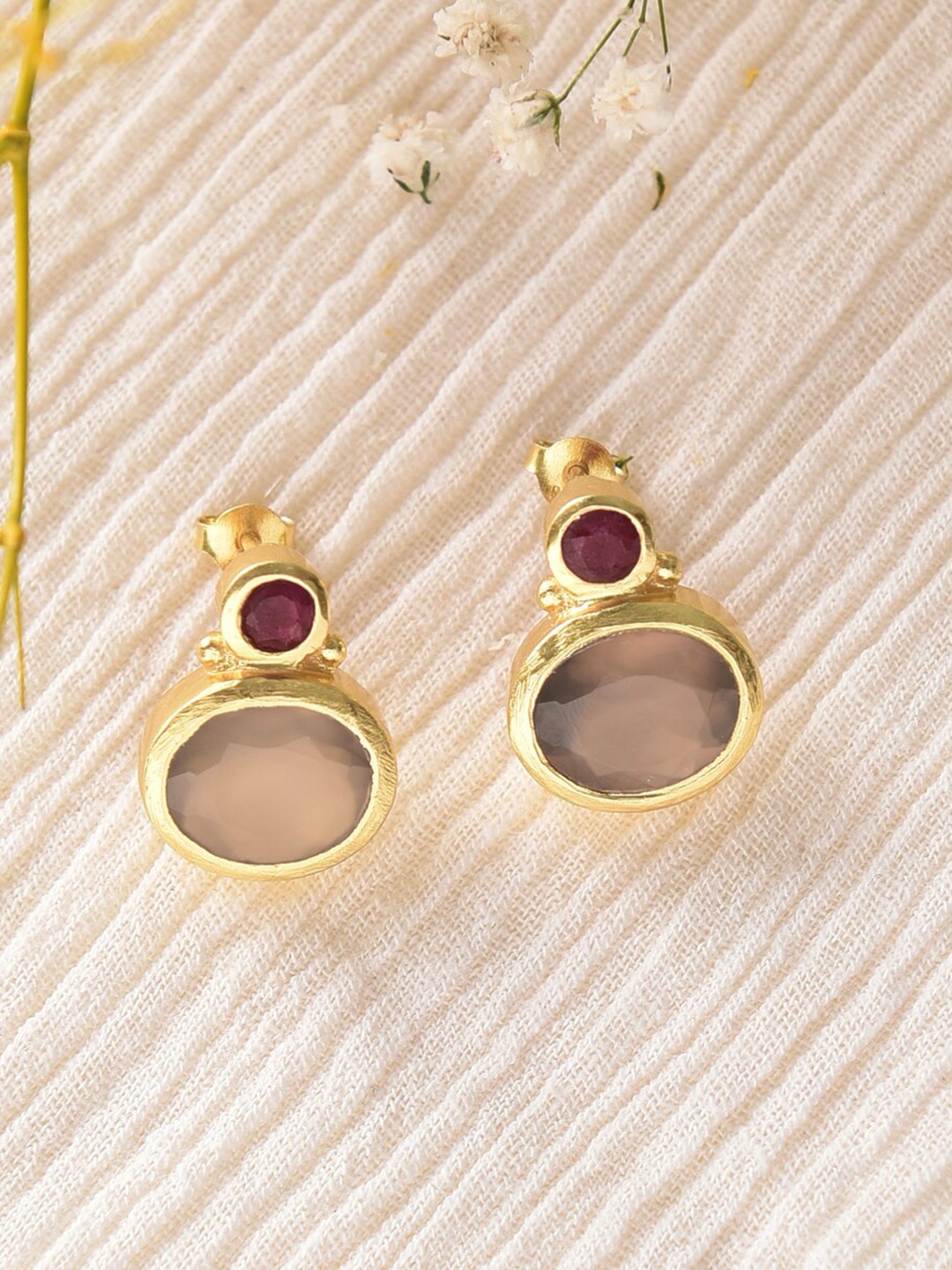

JAYPORE Gold-Plated Contemporary Tourmaline Stone Drop Earrings