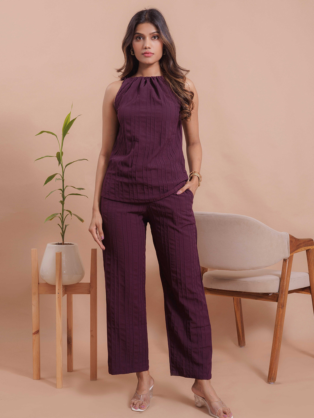 

PSBT Quality on way Self Design Top With Trousers, Burgundy