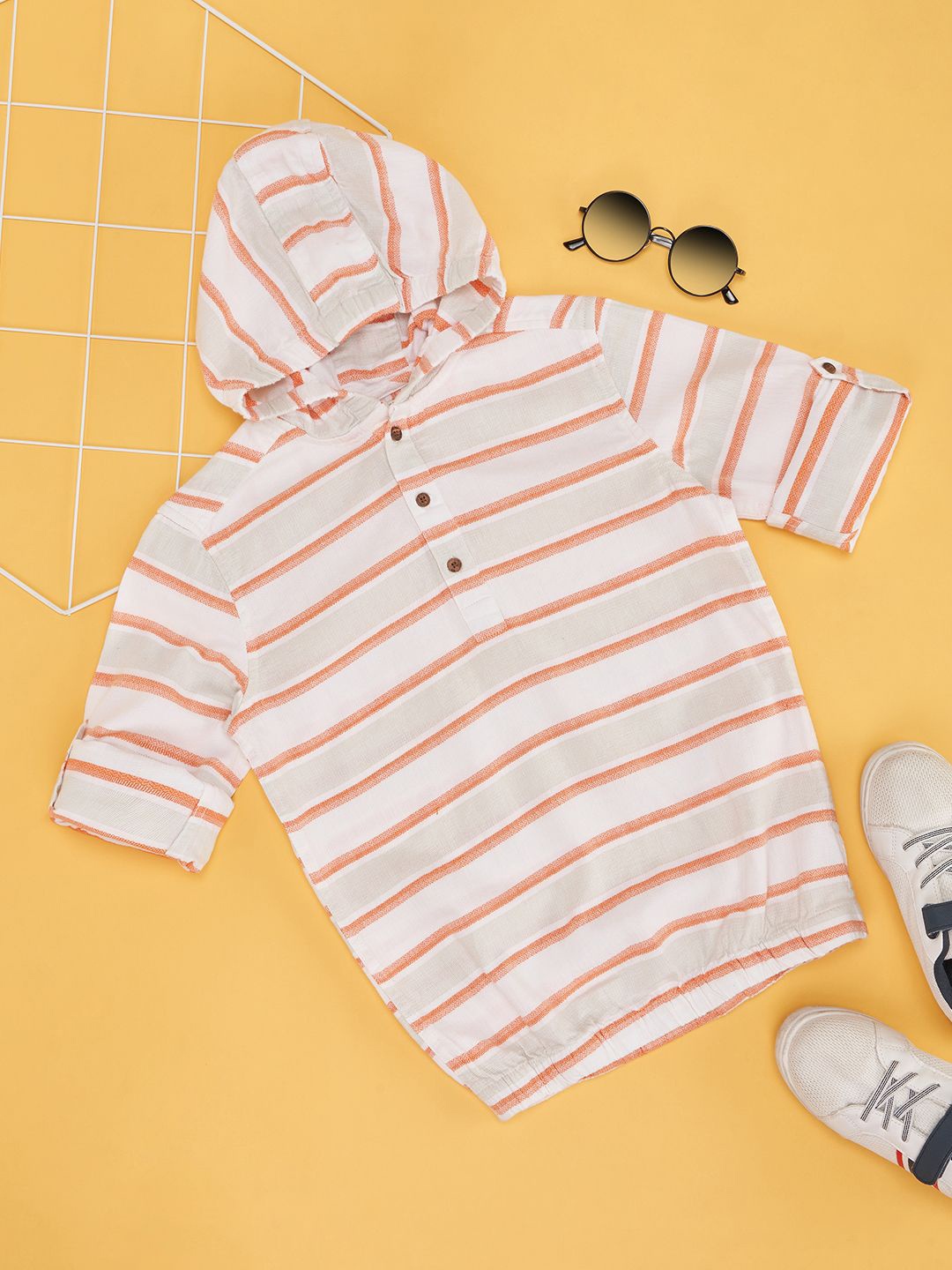 

Pantaloons Junior Boys Opaque Striped Casual Shirt, Orange