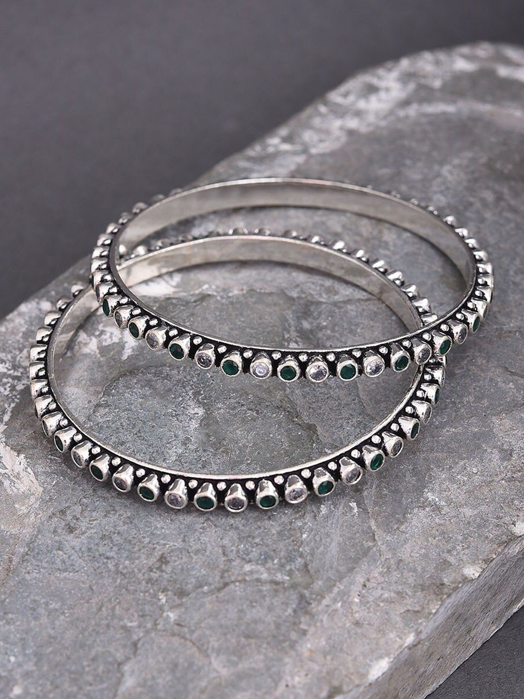 

JAYPORE Set Of 2 Pure Silver Stone Studded Bangles