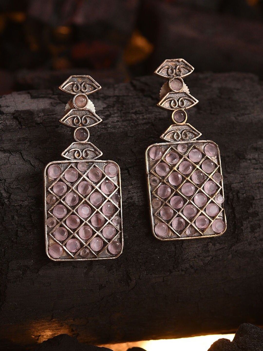 

JAYPORE Stone Studded Contemporary Drop Earrings, Silver