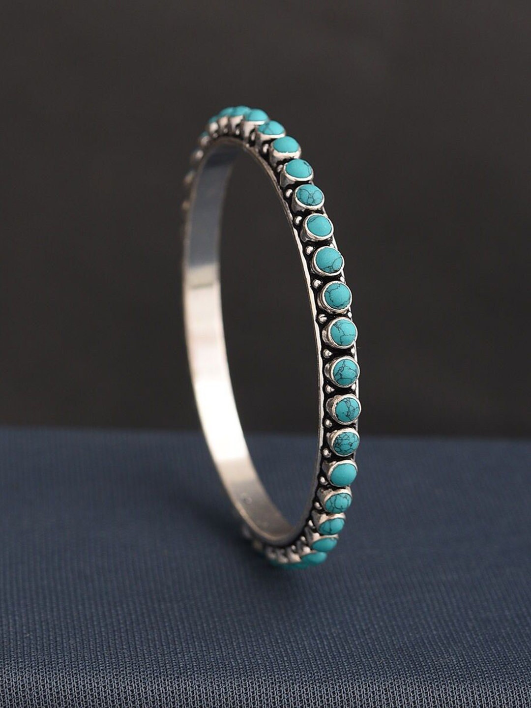 

JAYPORE Silver-Plated Stone Studded Bangle