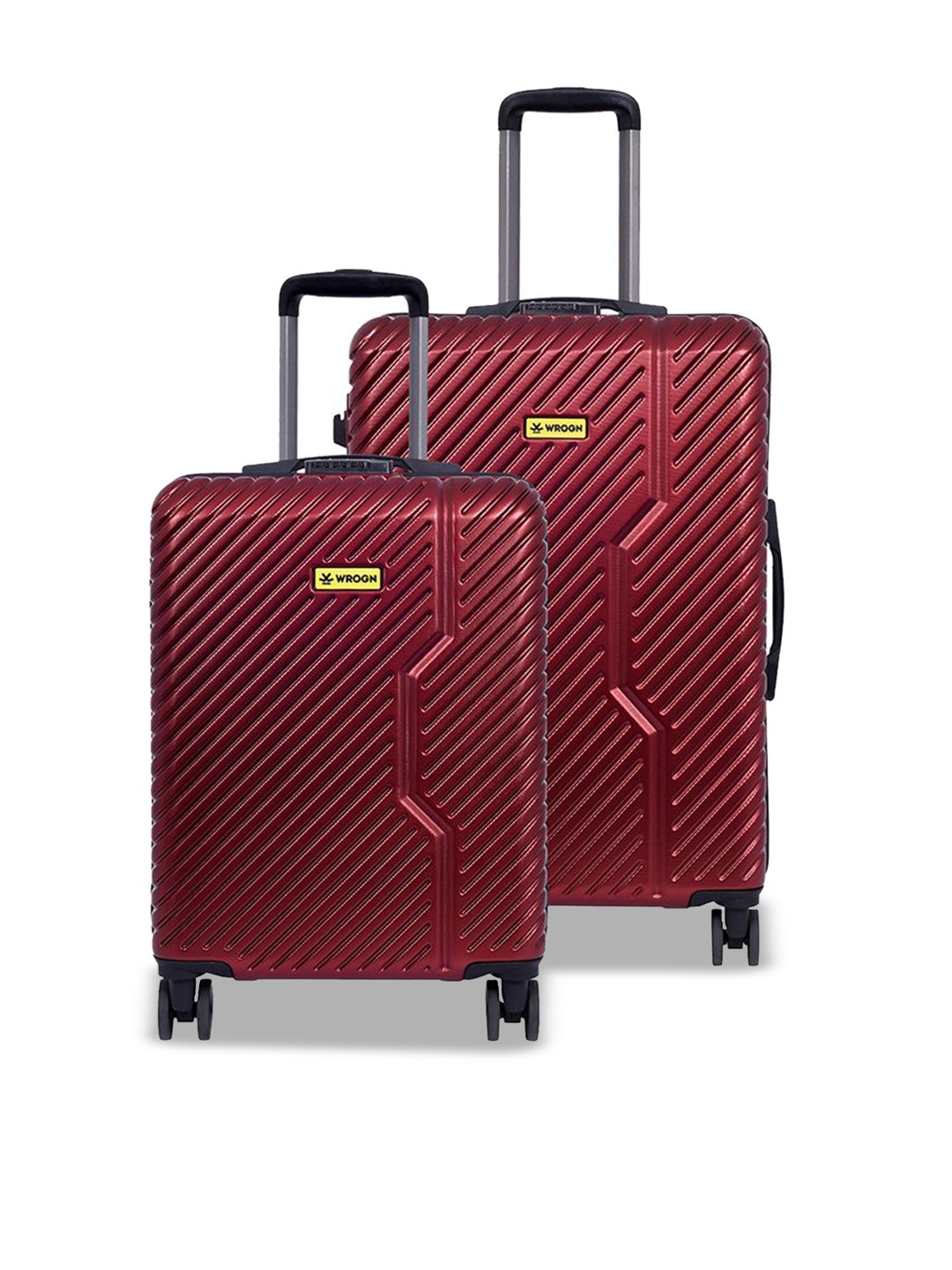 

WROGN Set Of 2 Striped Hard-Sided Trolley Bags, Red