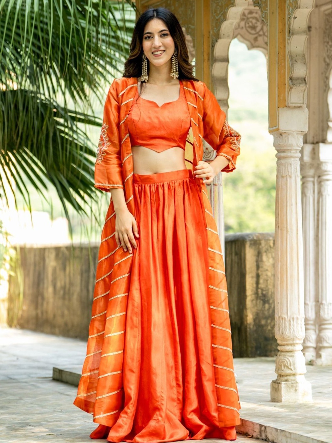 

HOUSE OF JAMOTI Top & Skirt With Shrug Co-Ords, Orange