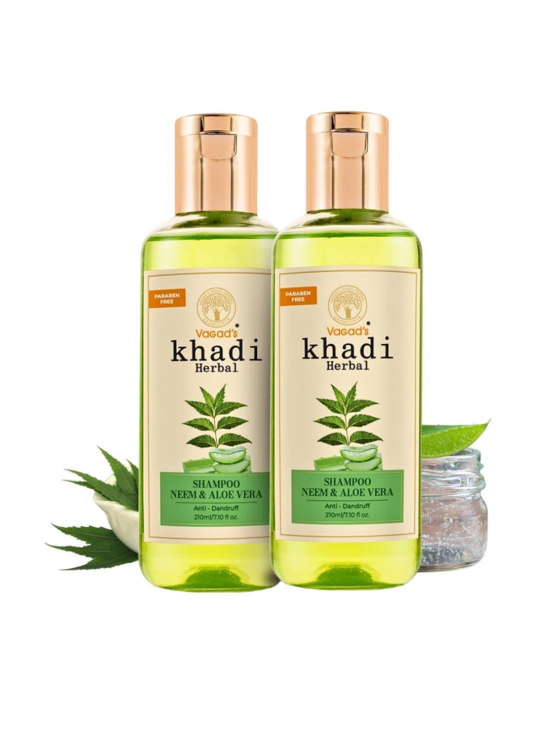 

Vagads Khadi Set of 2 Neem & Aloevera Herbal Shampoo - 210 ml each, Green