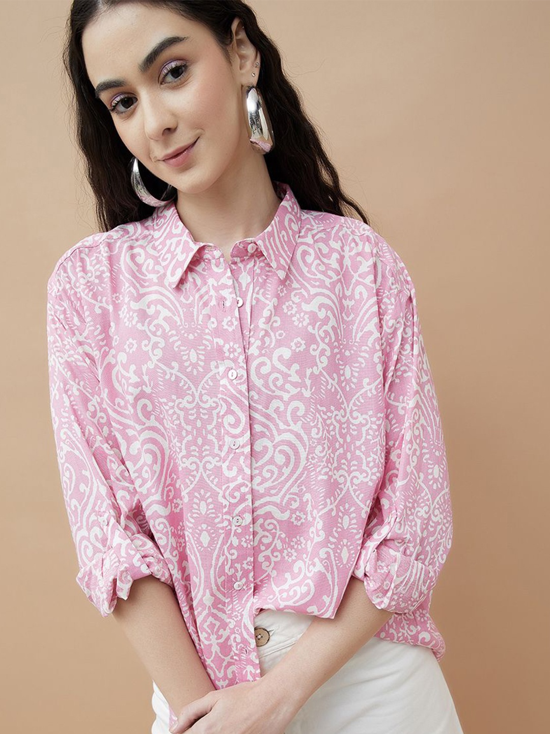 

Colour Me by Melange Women Cutaway Collar Ethnic Motifs Printed Casual Shirt, Pink