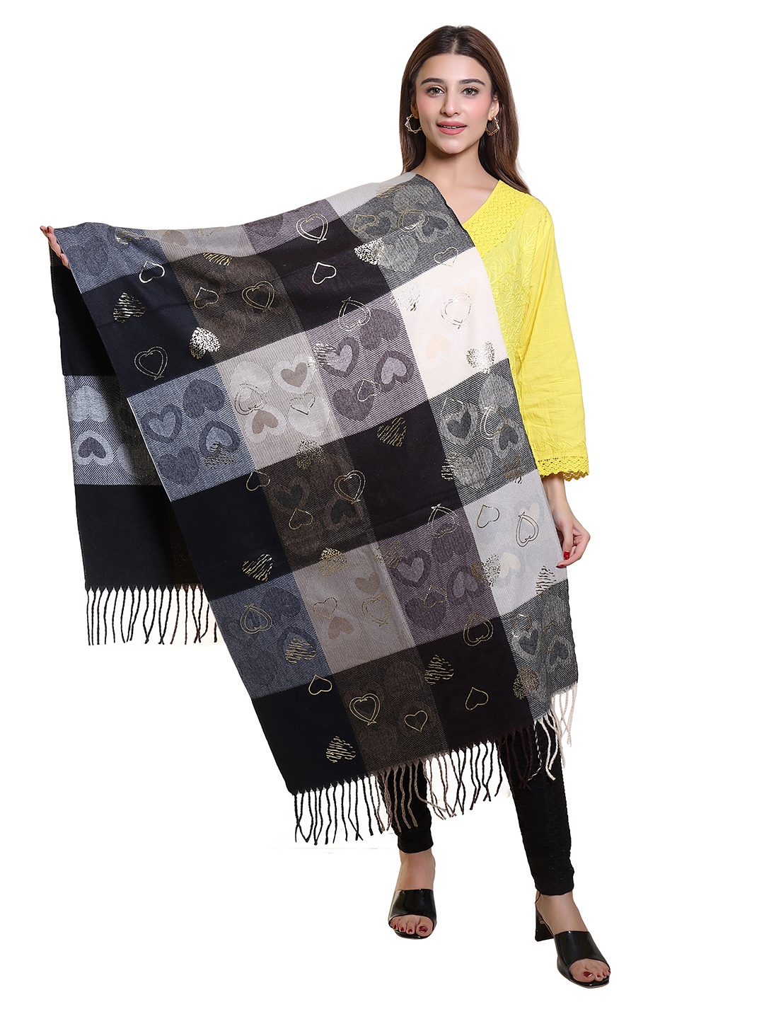 

Oswal International Women Checked Printed Acrylic Shawl, Black