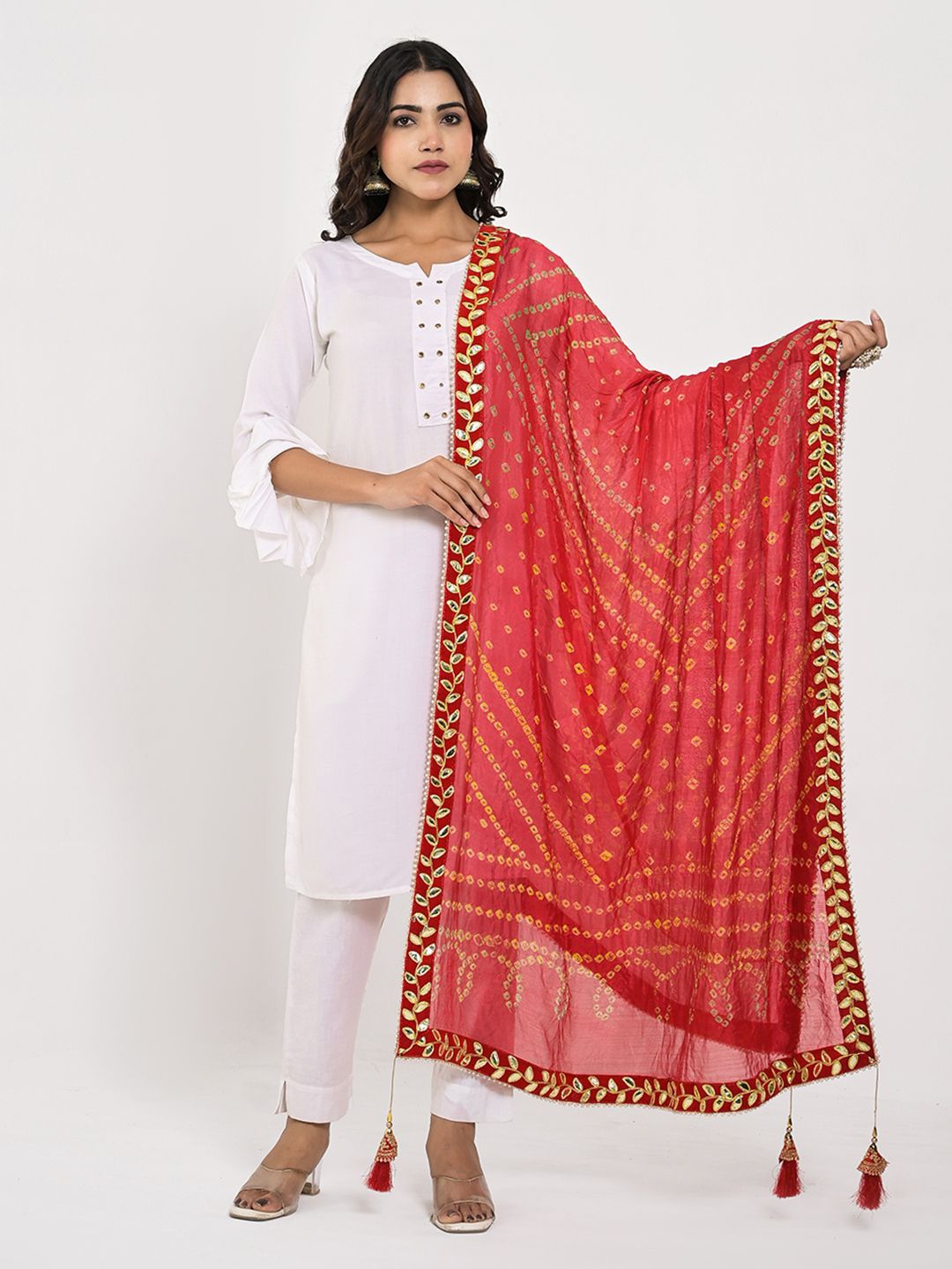 

Apratim Printed Dupatta with Gotta Patti, Red
