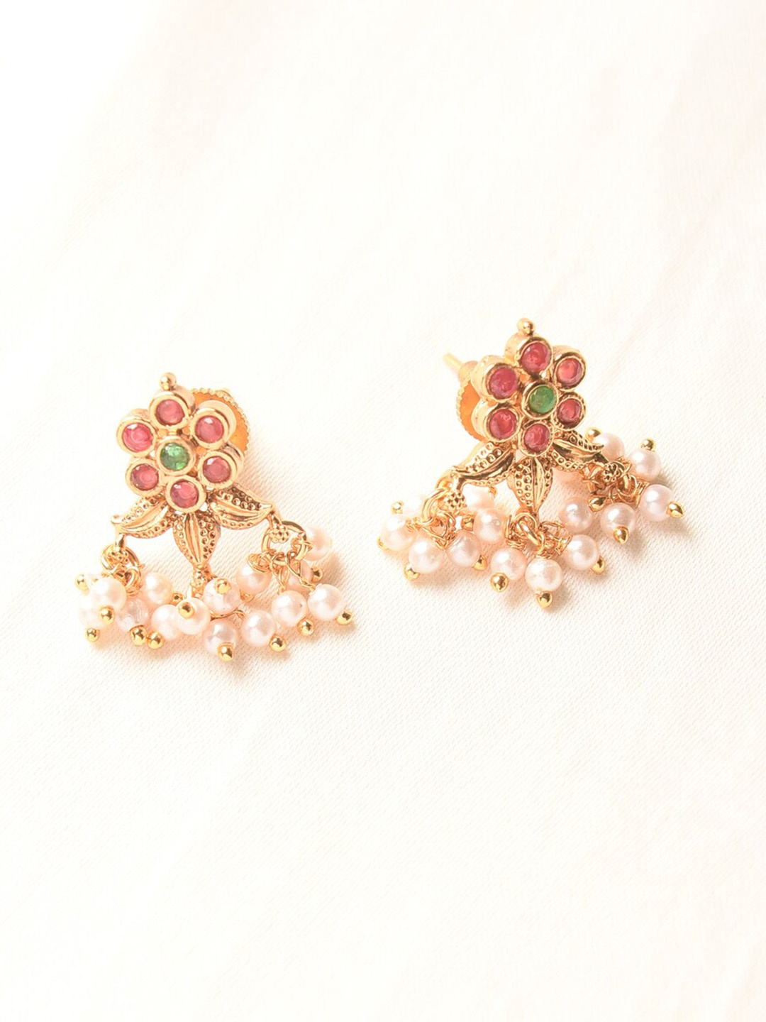 

JAYPORE Gold Plated Stones Studded Contemporary Drop Earrings