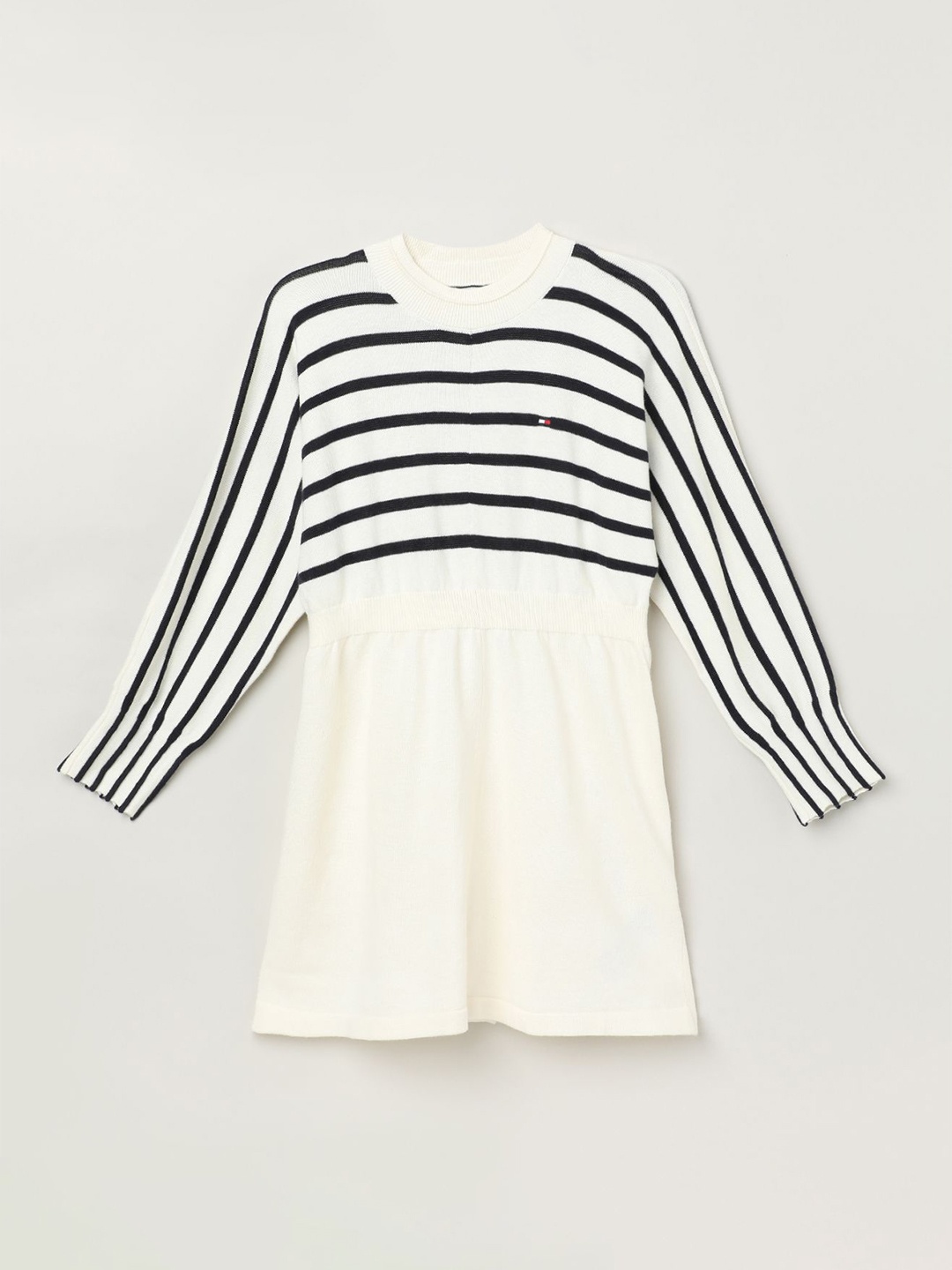 

Tommy Hilfiger Girls Striped Round Neck A-Line Winter Dress, White