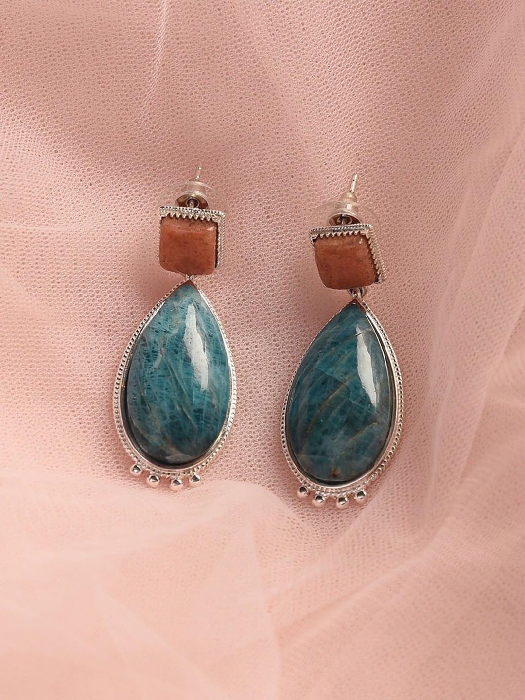 

JAYPORE Amethyst Studded Geometric Shaped Drop Earrings, Silver