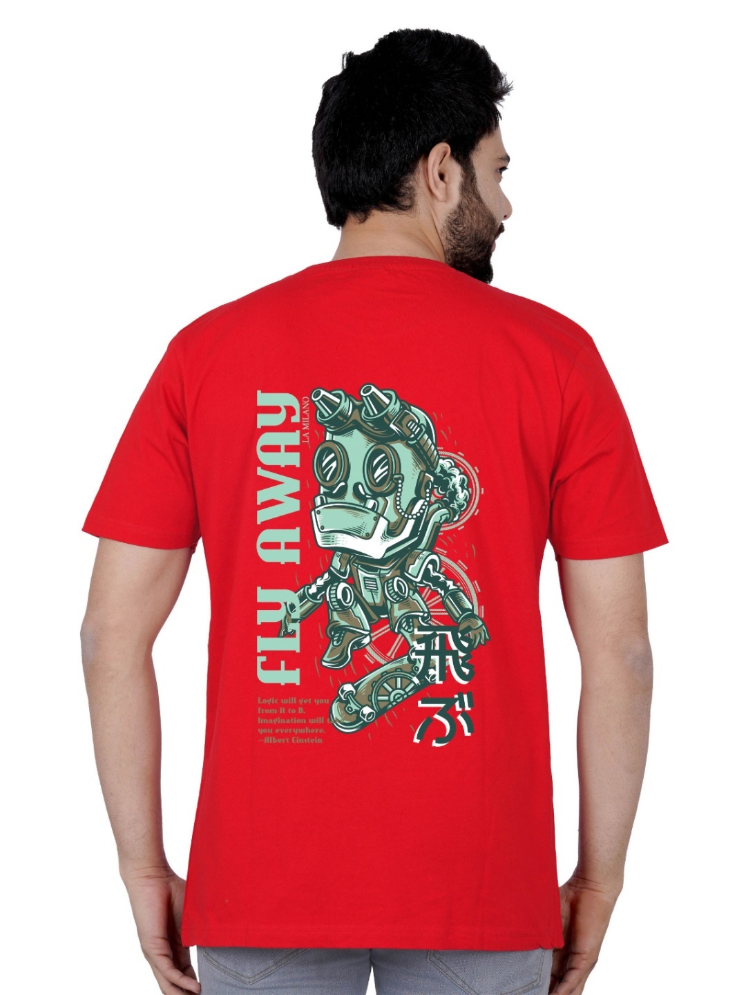 

LA MILANO Men Graphic Printed Round Neck Pure Cotton Slim Fit T-shirt, Red