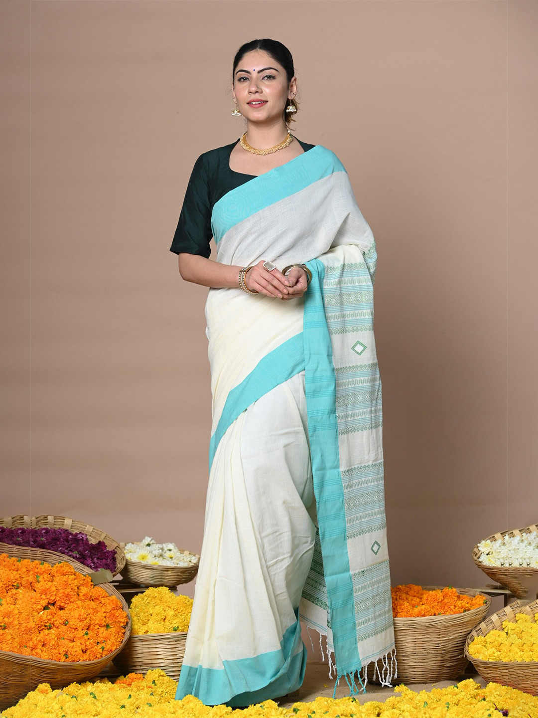 

Very Much Indian Pure Cotton Saree, White