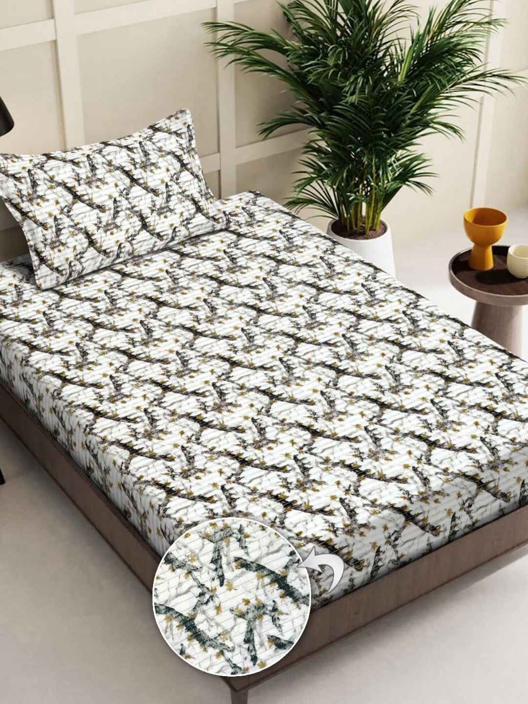 

FABINALIV White & Grey 300 TC Single Bedsheet with 1 Pillow Covers 2.20 x 1.50 Mts