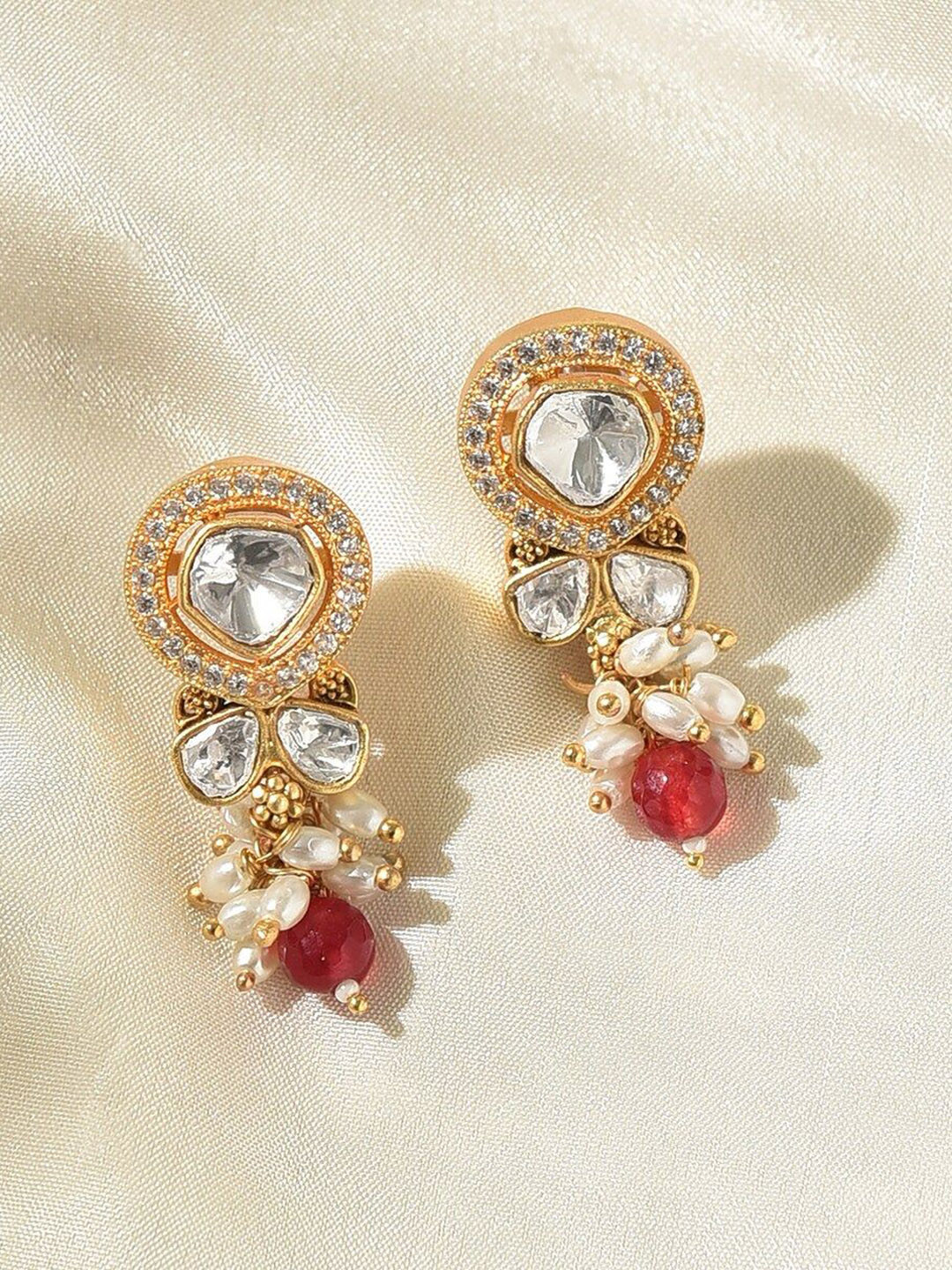 

JAYPORE Stone Studded Contemporary Drop Earrings, Gold