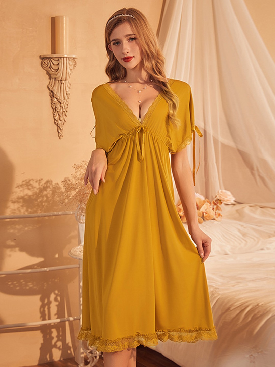 

StyleCast Women V-Neck Solid Baby Doll, Mustard
