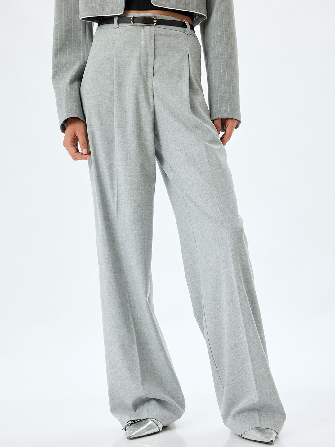 

Koton Women High-Rise Trousers, Grey