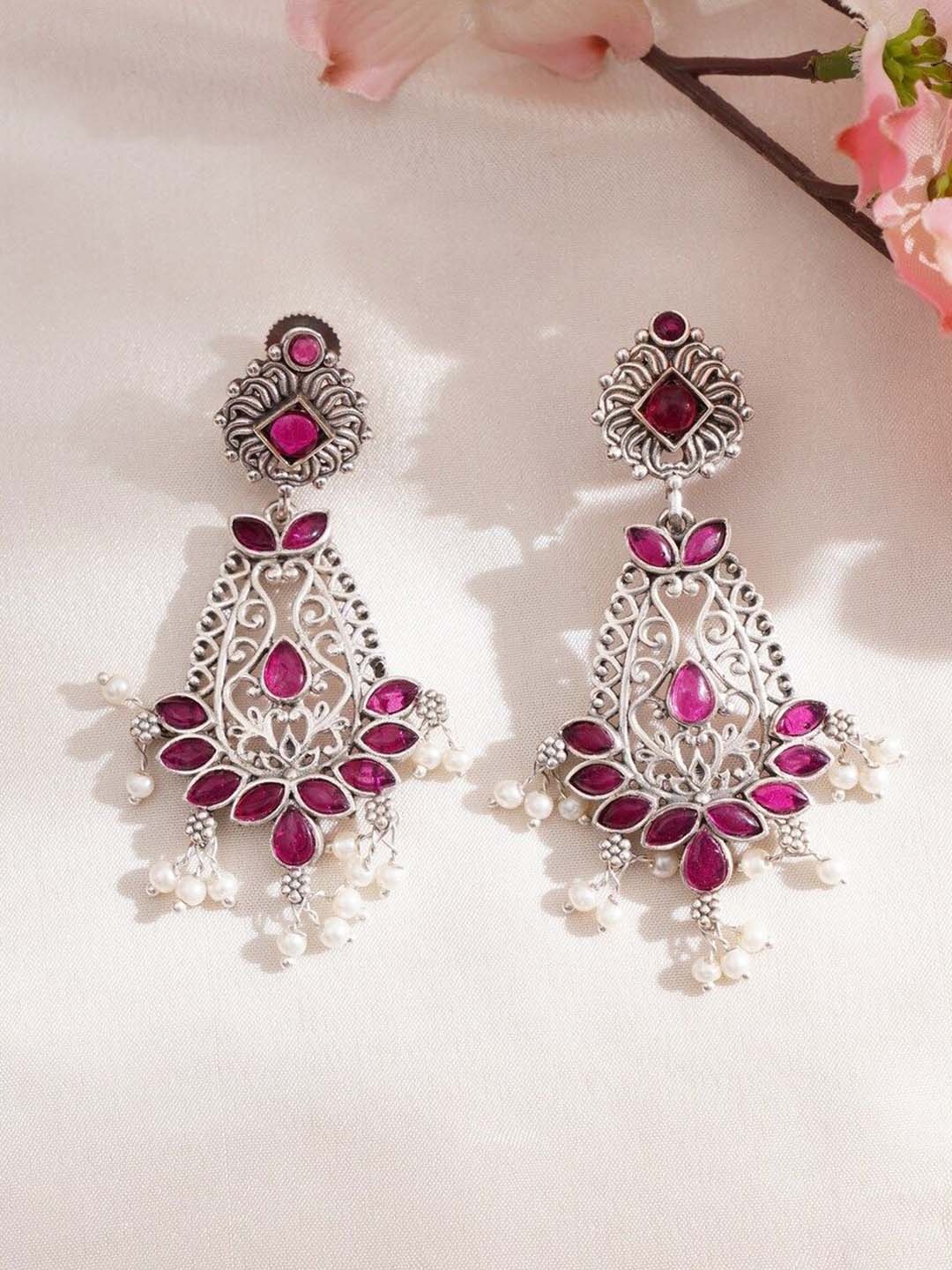 

JAYPORE Contemporary Enamelled Stone Stud Jhumkas Earrings, Silver