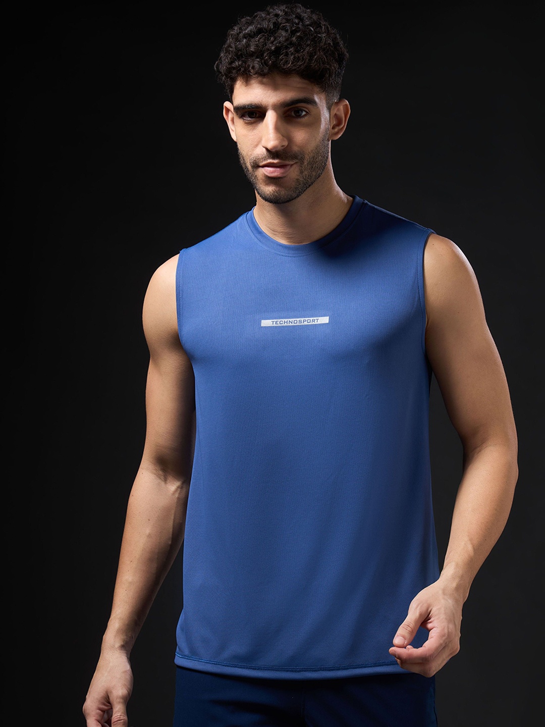 

Technosport Solid Slim Fit Round Neck Sports Innerwear Vest with TECHNOCOOL+, Blue