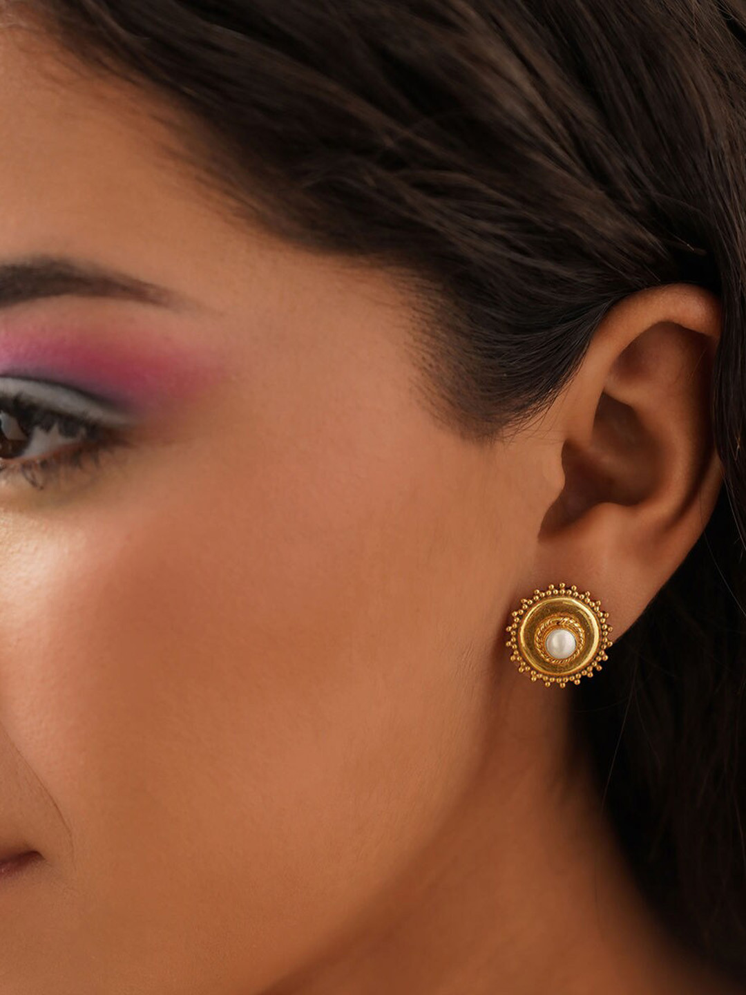 

JAYPORE Silver Beaded Contemporary Studs Earrings, Gold