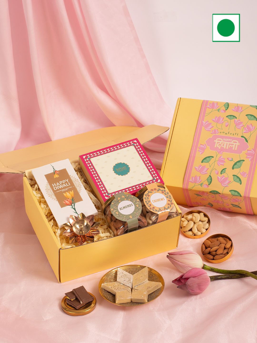 

Confetti Gifts Set Of 6 Assorted Dryfruits Diwali Gift, Yellow