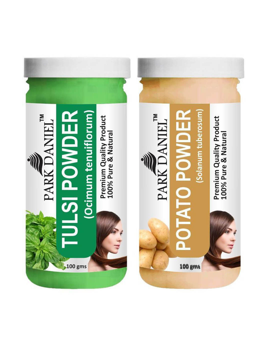 

Park Daniel Set Of 2 Tulsi & Potato Powder Combo For Skin & Hair- 100g Each, Green