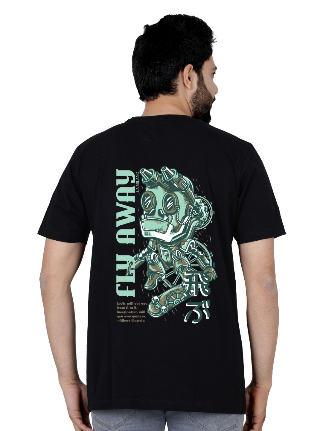 

LA MILANO Men Graphic Printed Round Neck Pure Cotton Slim Fit T-shirt, Black