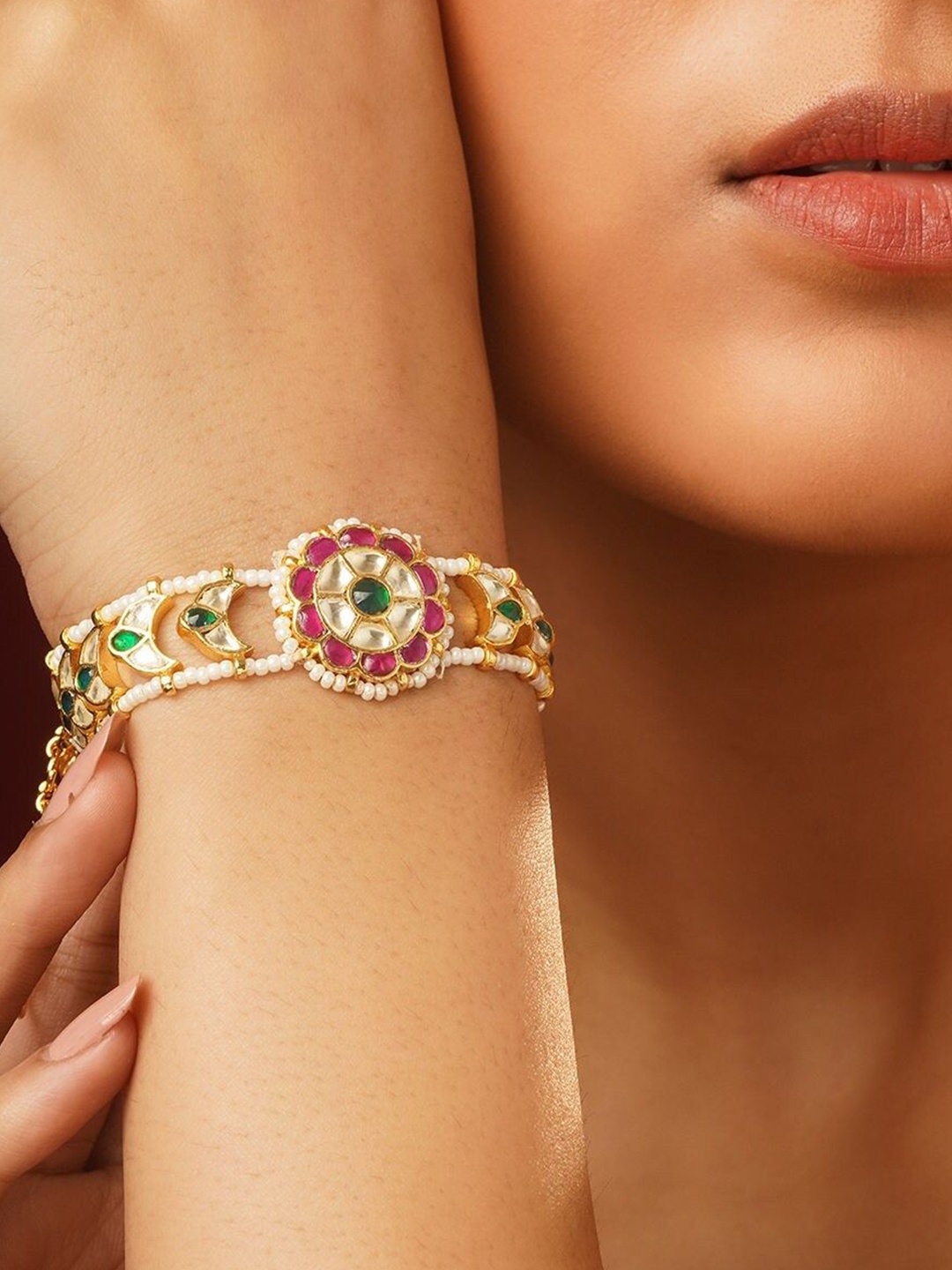 

JAYPORE Gold-Plated Kundan Studded Wraparound Bracelet