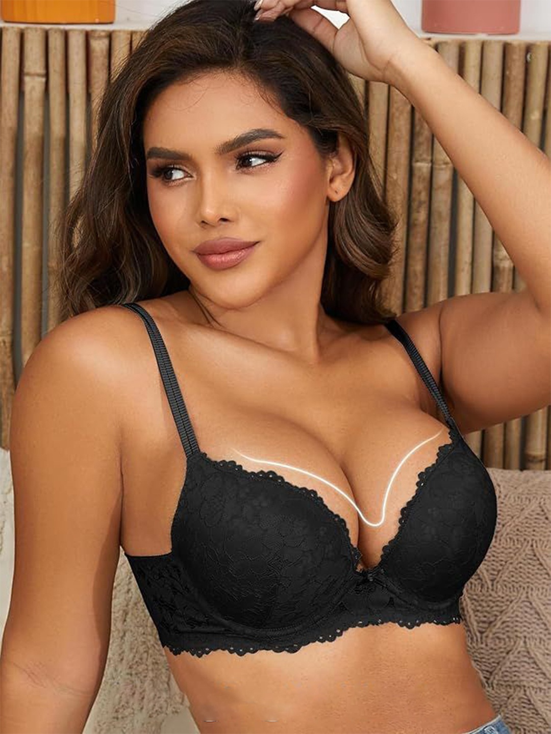 

BRACHY Cotton Medium Coverage Cut and Sew Underwired Heavily Push-Up Padded Casual Bra, Black