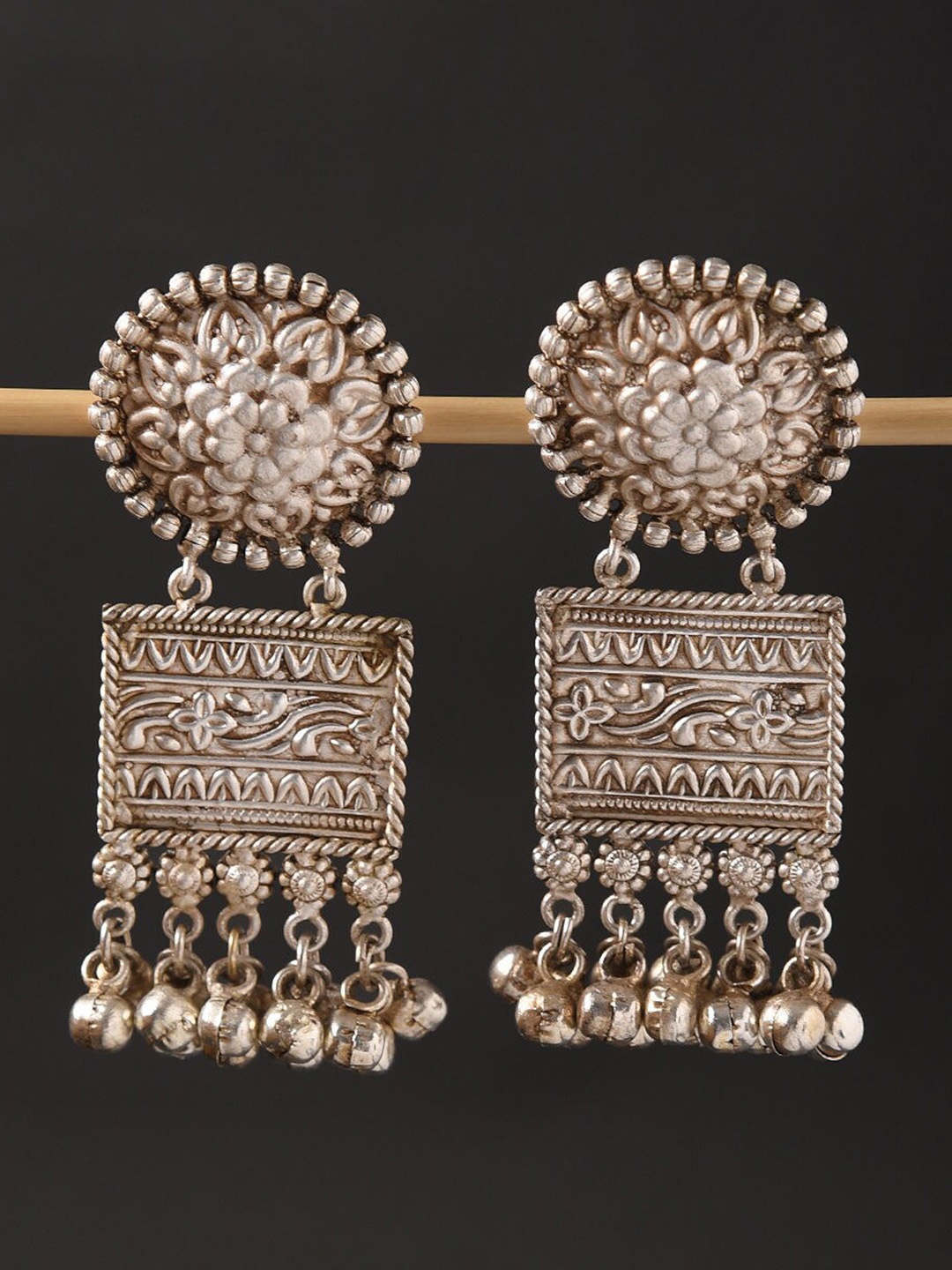 

JAYPORE Gold-Plated Beaded Contemporary Drop Earrings