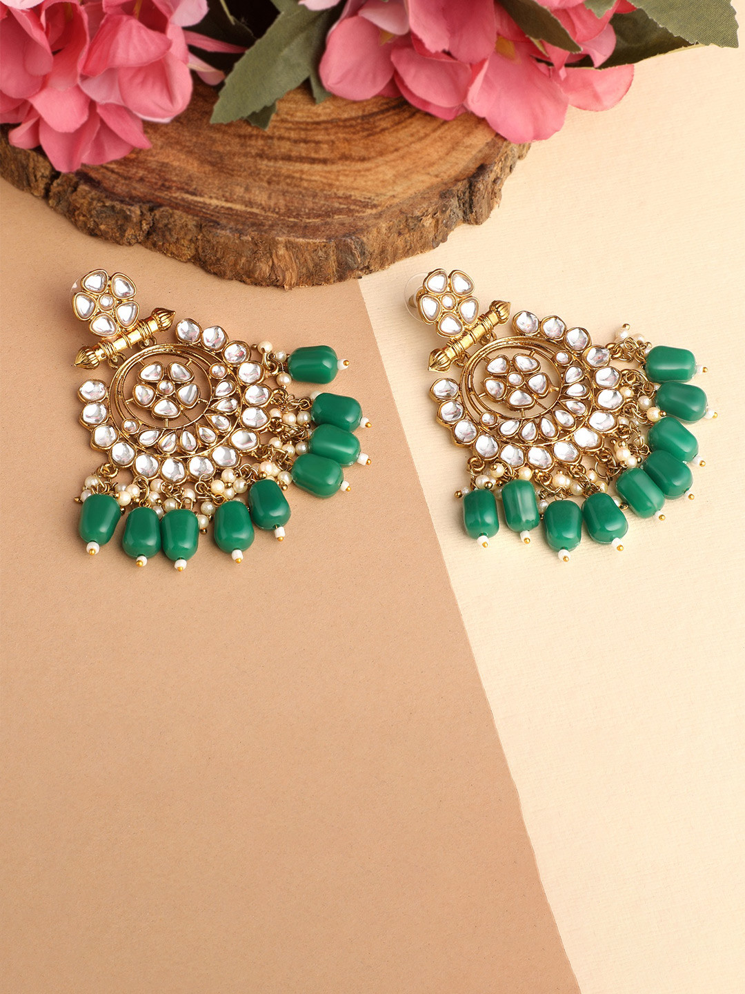 

Stefan Gold Plated Kundan Studded Chandbalis