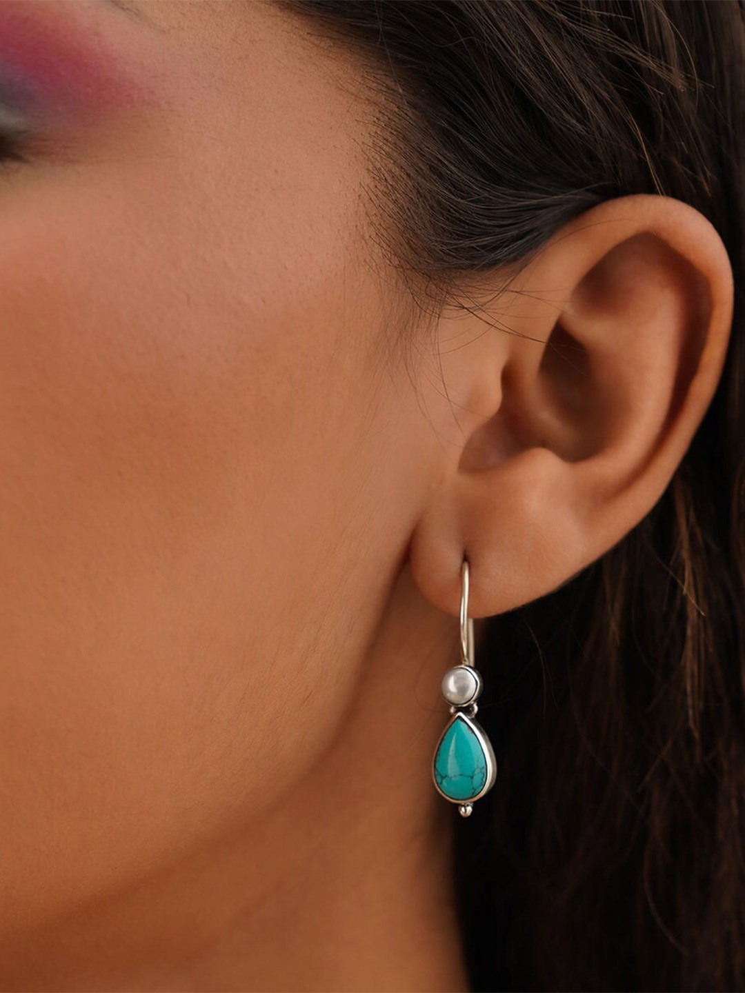 

JAYPORE Contemporary Turquoise Drop Earrings, Silver