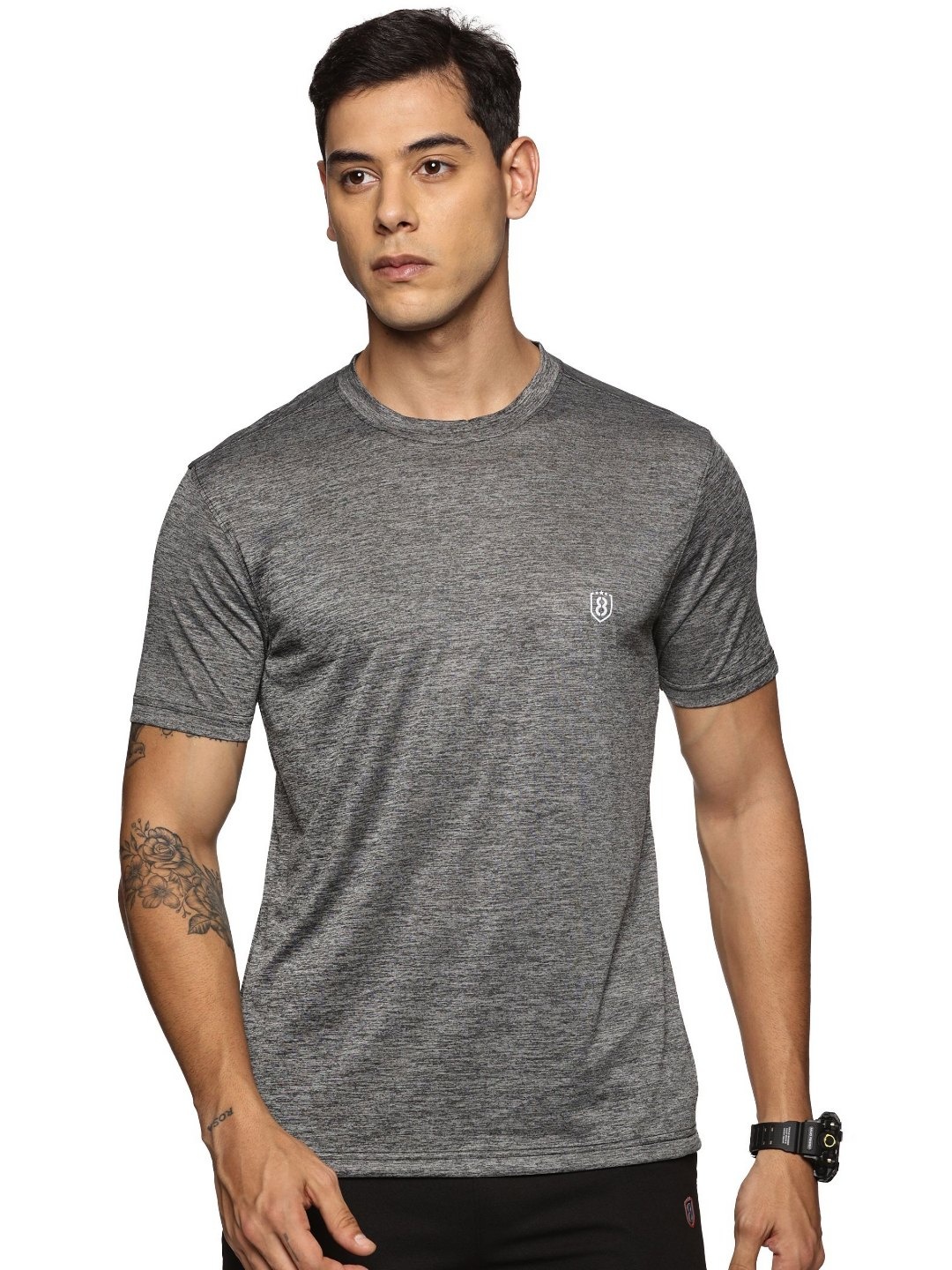 

DOMIN8 Men Solid Round Neck T-shirt, Grey