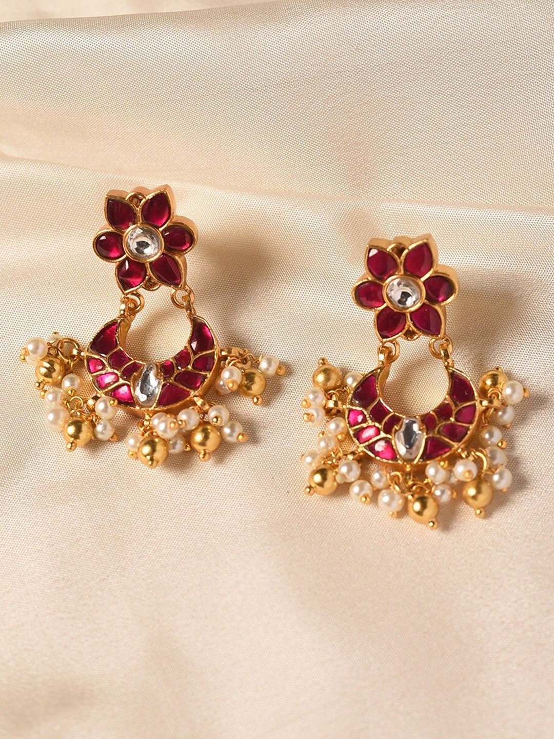 

JAYPORE Kundan Studded Contemporary Drop Earrings, Gold