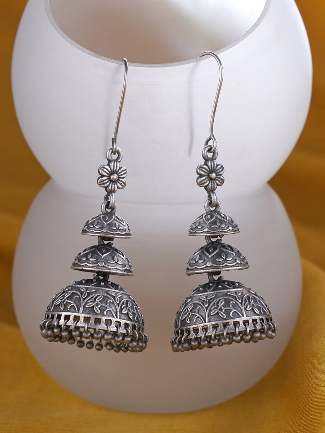 

JAYPORE Contemporary Oxidised Jhumkas, Silver