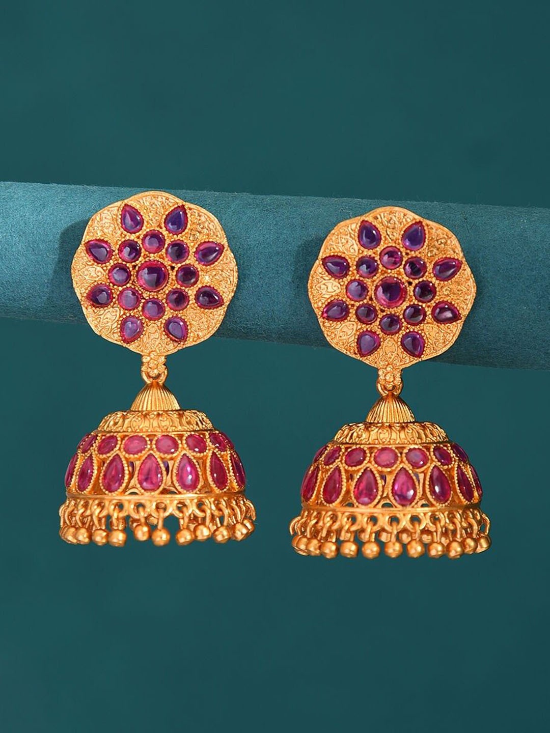 

JAYPORE Stone Studded Contemporary Dome Shaped Jhumkas, Gold