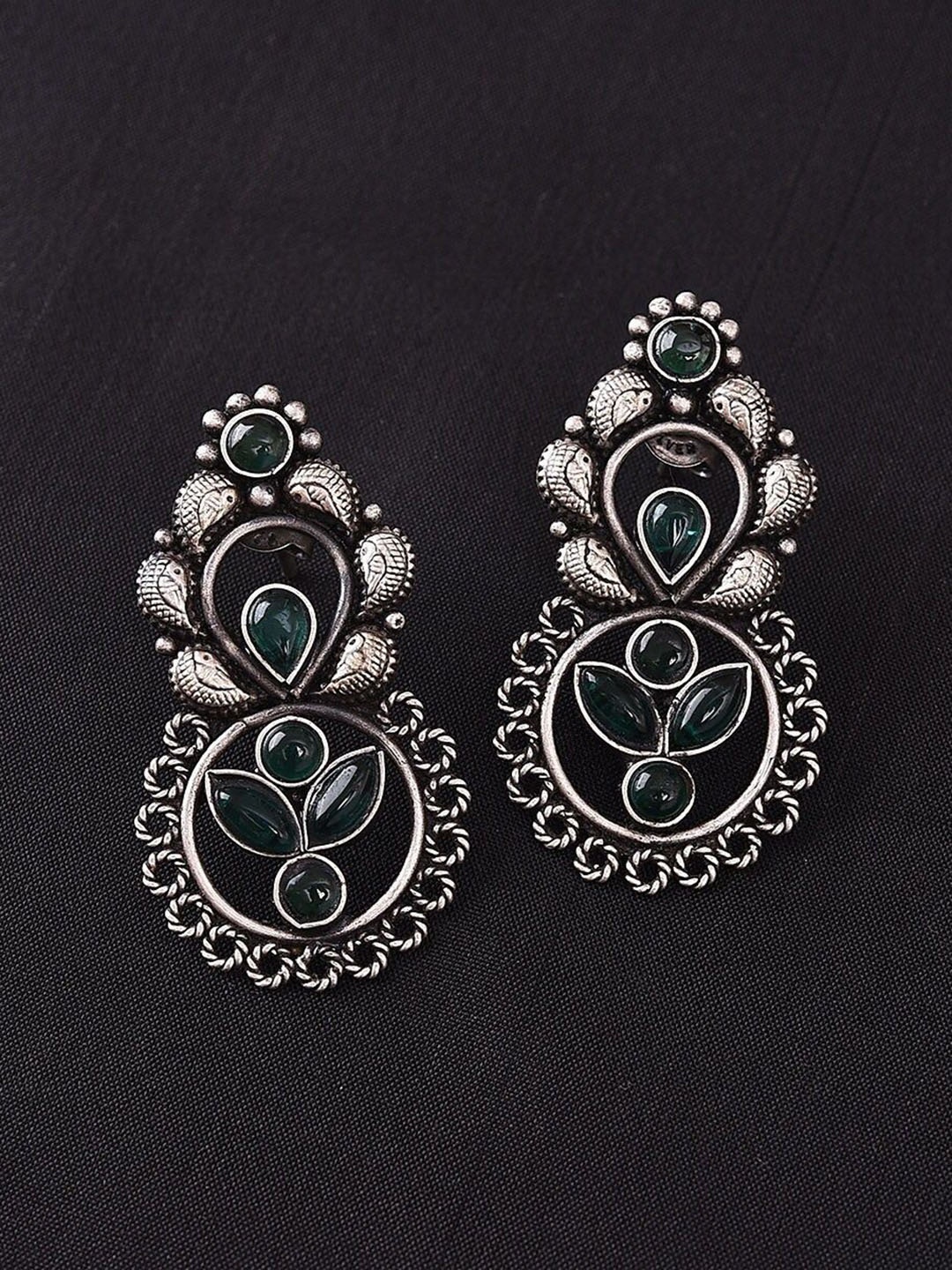 

JAYPORE Contemporary Stone Studded Drop Earrings, Silver