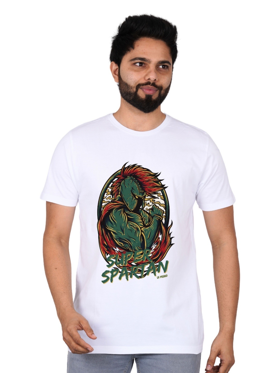 

LA MILANO Men Graphic Printed Round Neck Pure Cotton Slim Fit T-shirt, White