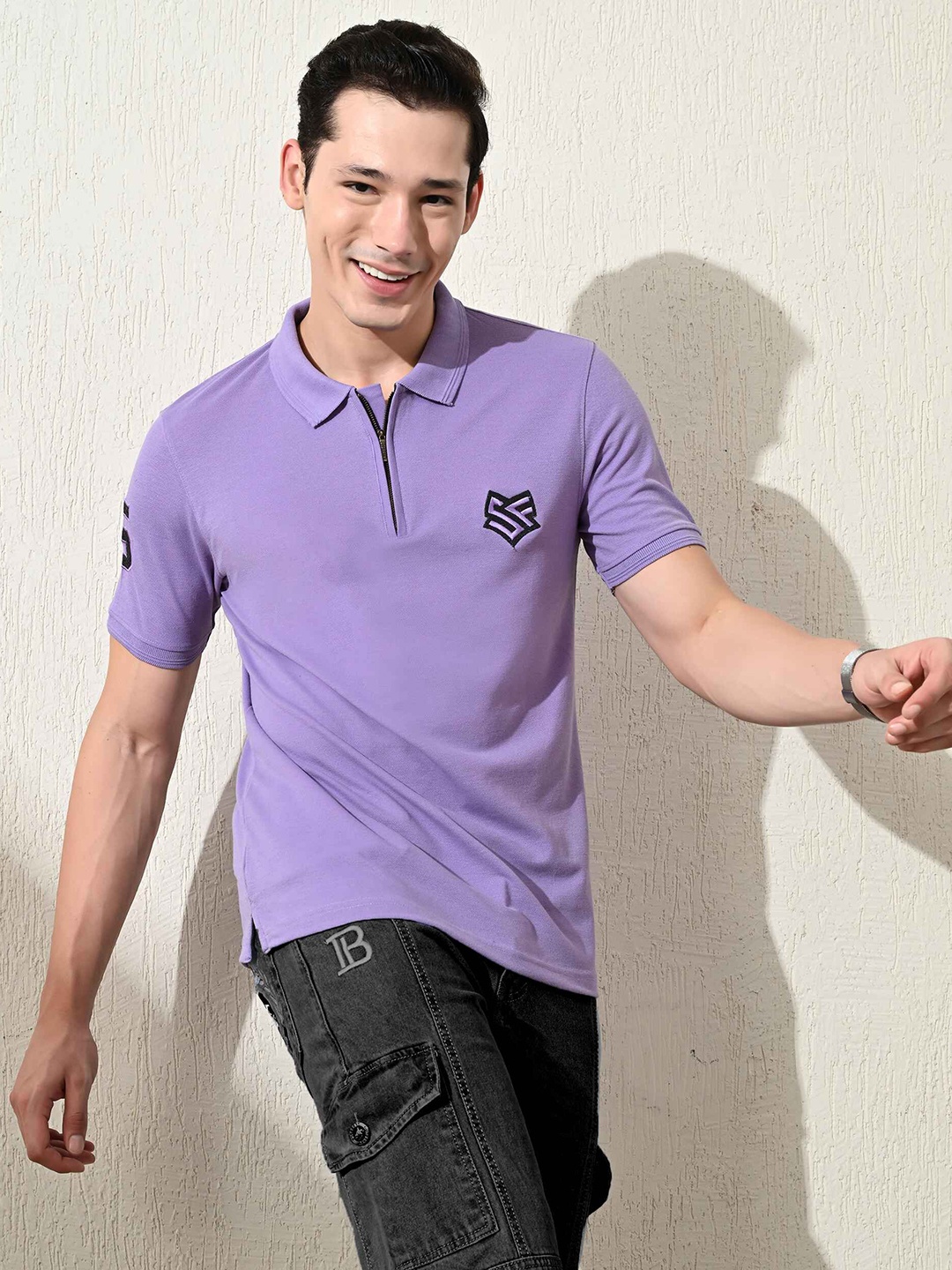 

STARFOX Men Solid Polo Collar Cotton Slim Fit T-shirt, Lavender