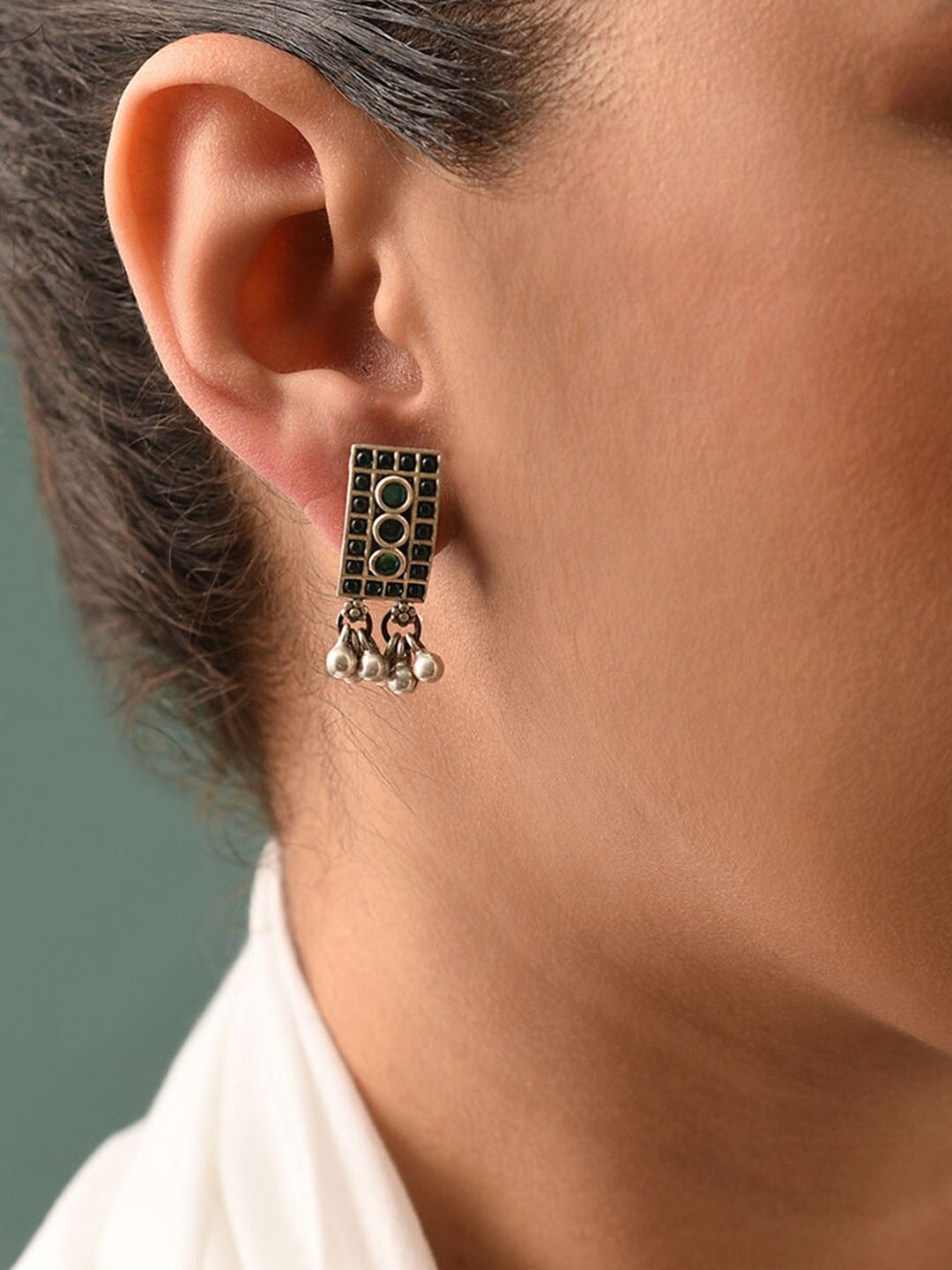 

JAYPORE Stone Studded Contemporary Drop Earrings, Silver