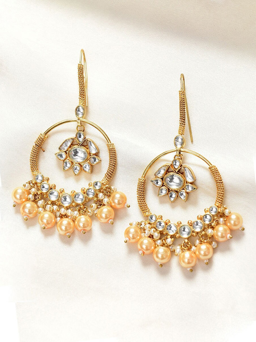 

JAYPORE Stone Studded & Beaded Contemporary Drop Earrings, Gold