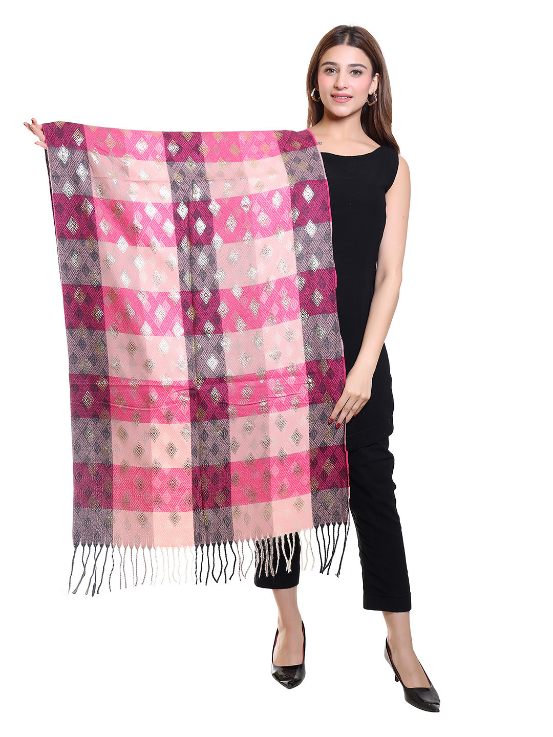 

Oswal International Women Geometric Printed Acrylic Shawl, Pink